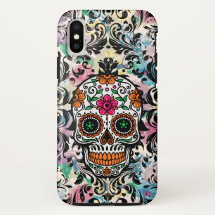 Coque iPhone X Crâne coloré et perruques noires