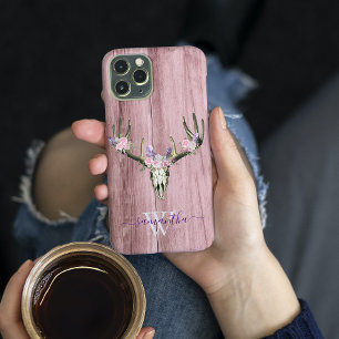 Case-Mate iPhone Case Crâne de cerf de Boho rose Floral Monogramme chic