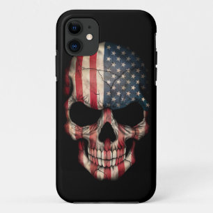 Coques Pour iPhone Crâne de drapeau américain sur le noir
