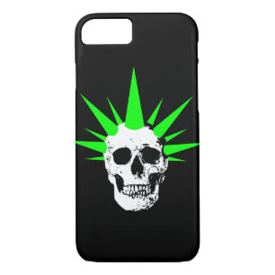Coque iPhone 8/7 Crâne de roche pointu avec cheveux de Spikey vert 