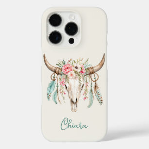 Coques iPhone 16 Pro Crâne de vache floral aquarelle Boho