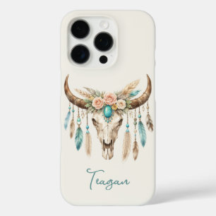 Coques iPhone 16 Pro Crâne de vache floral aquarelle Boho Chic