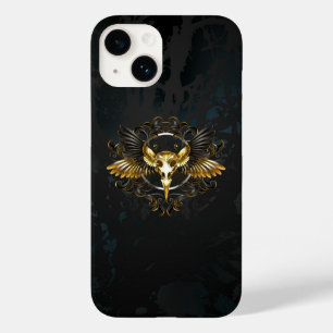 Coque Pour iPhone 14 Crâne d'oiseau doré sur fond noir