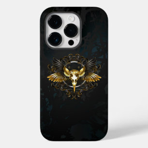 Coque Pour iPhone 14 Pro Crâne d'oiseaux dorés sur arrière - plan noir