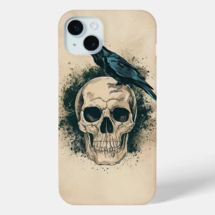 Coque iPhone 15 Mini Crâne et corbeau