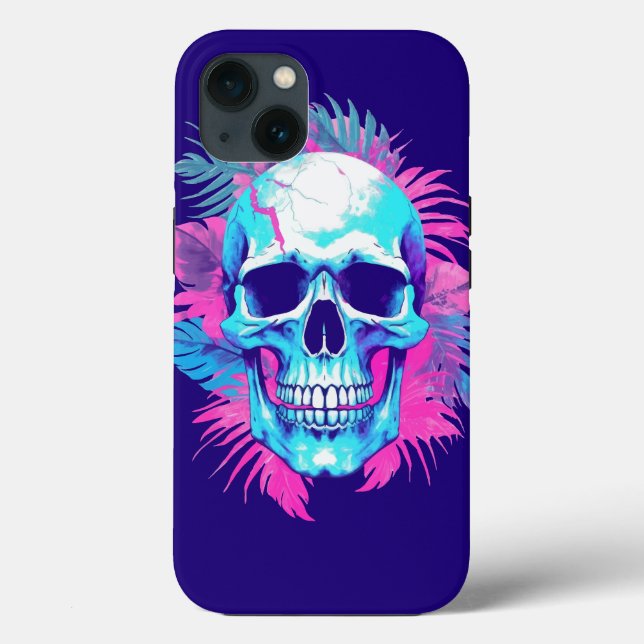 Coques Case-Mate iPhone Crâne floral en style Vaporwave (Verso)