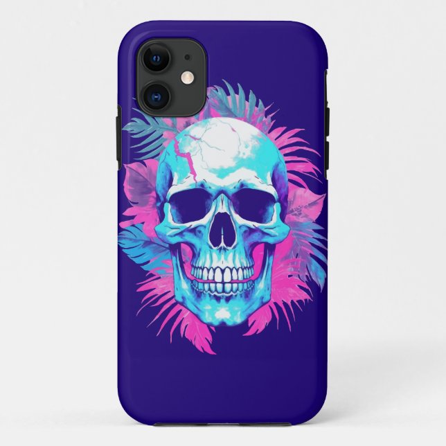 Coques Case-Mate iPhone Crâne floral en style Vaporwave (Dos)