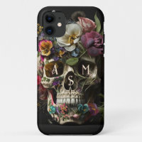 Crâne floral Goth Pagan Monogramme Initiales