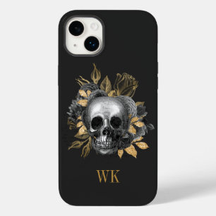 Coque Pour iPhone 14 Plus Crâne floral gothique vintage noir et or