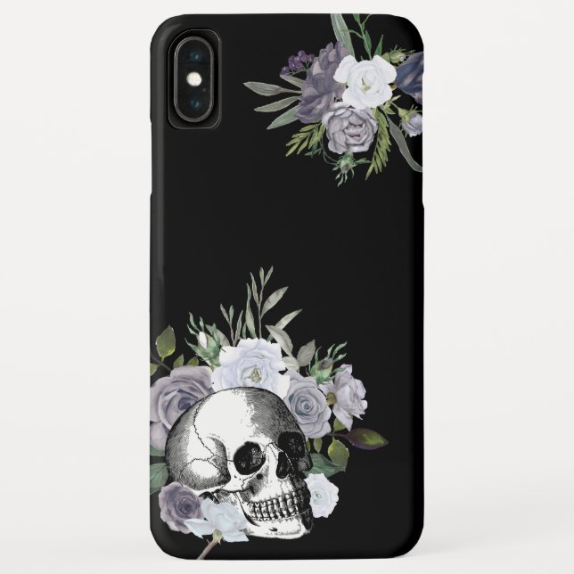 Coques Case-Mate iPhone Crâne Floral Rose Noir Blanc Goth Halloween (Dos)