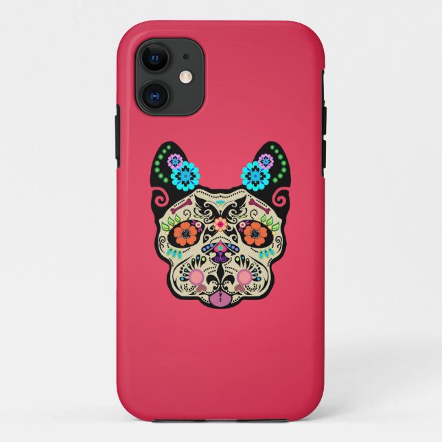 Coques Case-Mate iPhone Crâne Frenchie - rose de sucre (Dos)