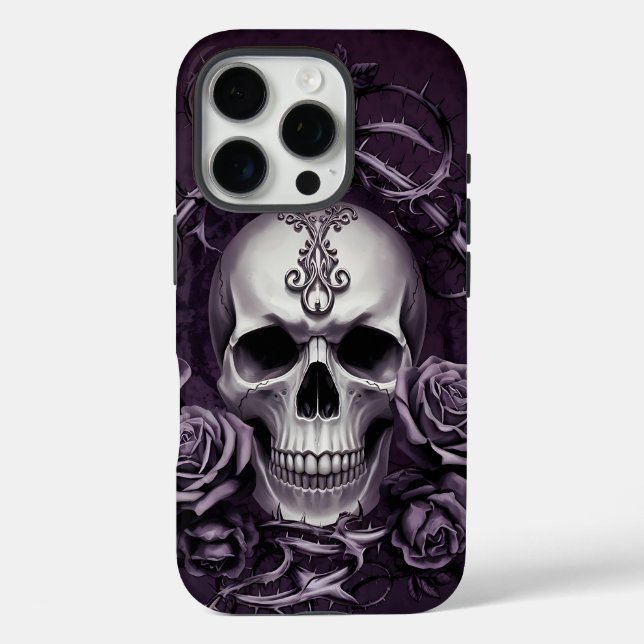 Coques Case-Mate iPhone Crâne gothique avec Roses violets (Verso)