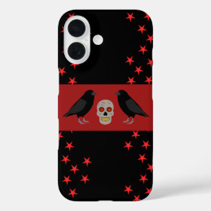 Coque Pour iPhone 16 Crâne gothique et corbeaux gardiens Halloween