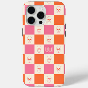 Coque iPhone 15 Pro Max Crânes de tableau de bord en rose, orange et crème