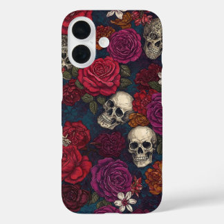 Coque Pour iPhone 16 Crânes et fleurs