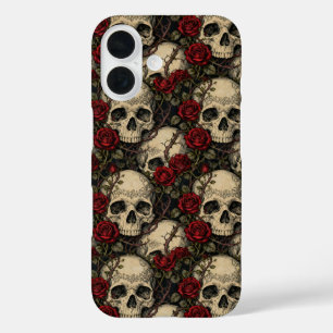 Coque Pour iPhone 16 Crânes et Rose de la Belle au Bois Dormant
