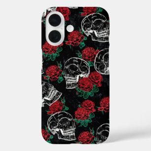 Coque Pour iPhone 16 Crânes et roses rouges   Grunge gothique moderne