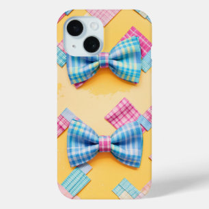 Coque Pour iPhone 15 Cravate Pastel Plaid Cute Bow