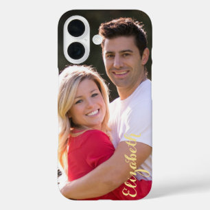 Coque Pour iPhone 16 Créer une photo personnalisée Monogramme or élégan