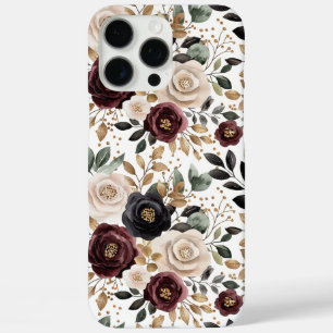 Coques iPhone 16 Pro Max Crème Bourguignon Floral Noir