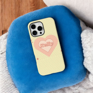 Coques iPhone 16 Pro Max Crème Coeur Rose À damiers cadeau Saint Valentin