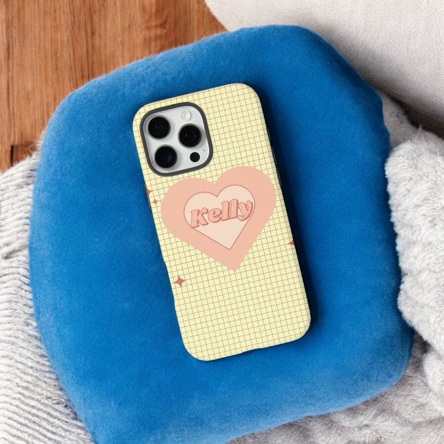 Coques Case-Mate iPhone Crème Coeur Rose À damiers cadeau Saint Valentin (Pink Heart Cream Checkered Valentine's Day Gift Case-Mate iPhone Case)
