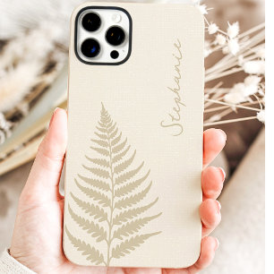 Coques iPhone 16 Pro Max Crème Cottagecore Forêt de Fougères Nom