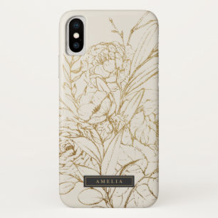 Case-Mate iPhone Case Crème florale dorée et nom personnalisé or