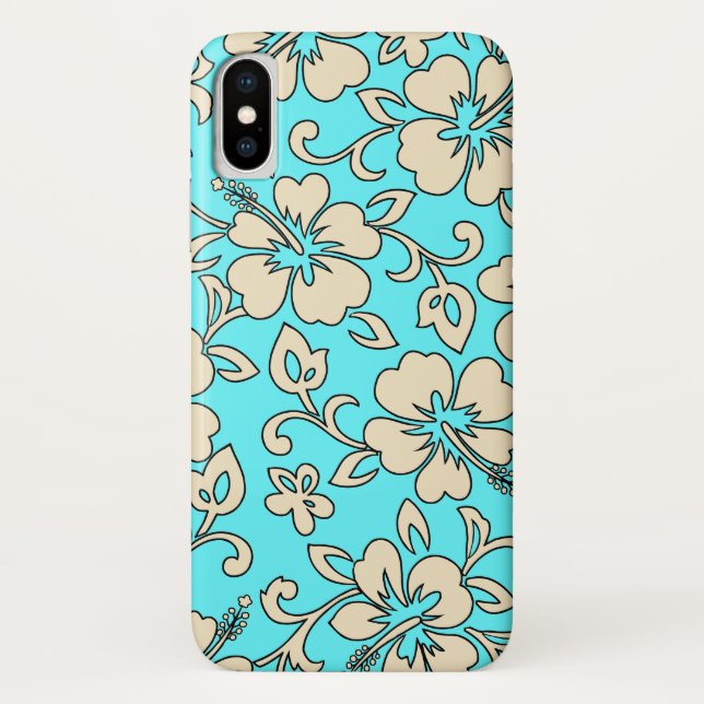 Coques Case-Mate iPhone Crème florale hawaïenne d'Aqua de ketmie de Malia (Dos)