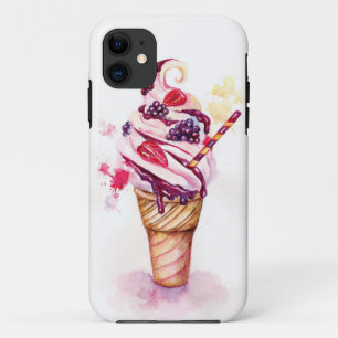 Coque iPhone 11 Crème glacée avec la fraise et la mûre