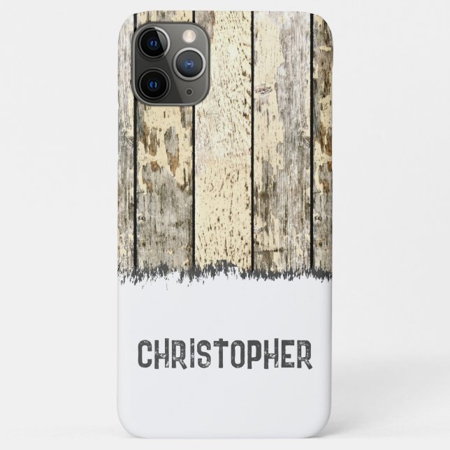 Coques Case-Mate iPhone Crème grise et bois rustique blanc ajouter nom (Dos)