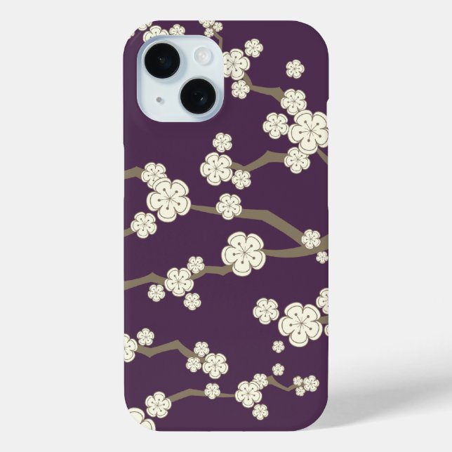 Coques Case-Mate iPhone Crème Sakura Fleurs Orientales Cerise Sur Violet (Verso)