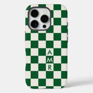 Coques iPhone 16 Pro Crème verte Monogramme À damiers Motif