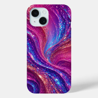 Coque Pour iPhone 15 Cristal Liquide Rose et Bleu Saphir de Luxe