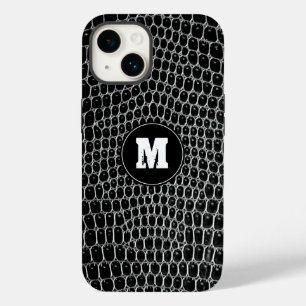 Coque Pour iPhone 14 Croc Noir Personnalisé Monogramme Faux Crocodile P