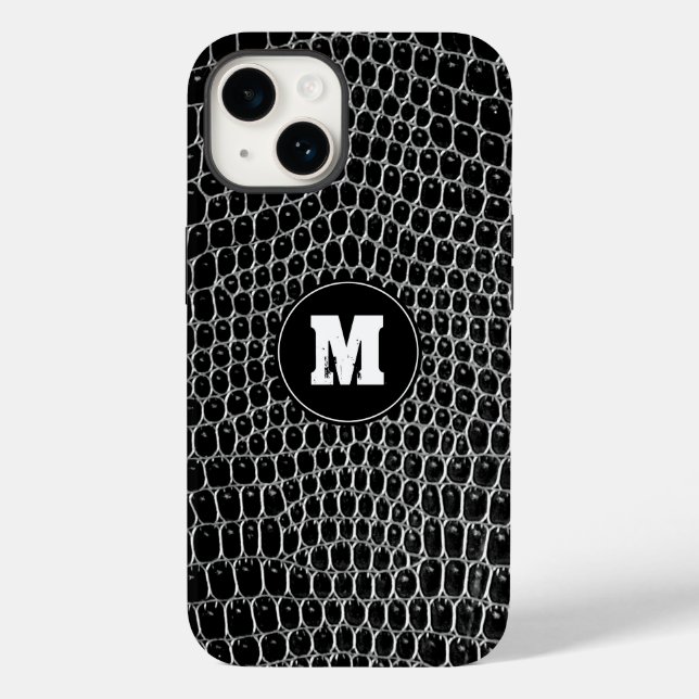 Coques Case-Mate iPhone Croc Noir Personnalisé Monogramme Faux Crocodile P (Verso)