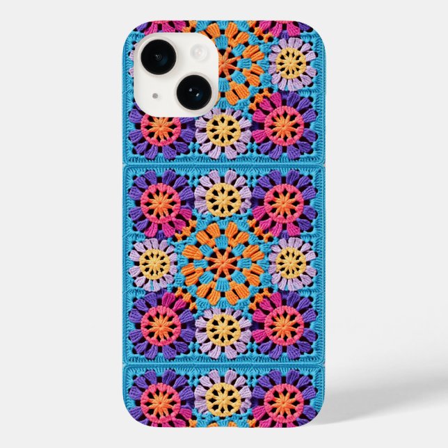 Coques Case-Mate iPhone Crochet bleu orange jaune coloré Granny Carré (Verso)
