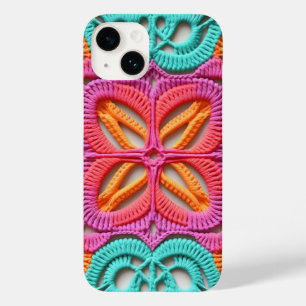 Coque Pour iPhone 14 Crochet rose violet orange coloré Granny Carré