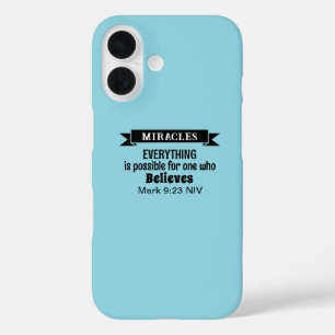 Coque Pour iPhone 16 Croire en Miracles Bible Verse Bleu clair