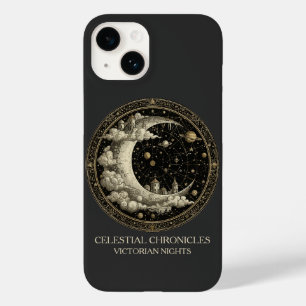 Coque Pour iPhone 14 Croissant de Lune Vintage avec Nuages, Rétro Victo