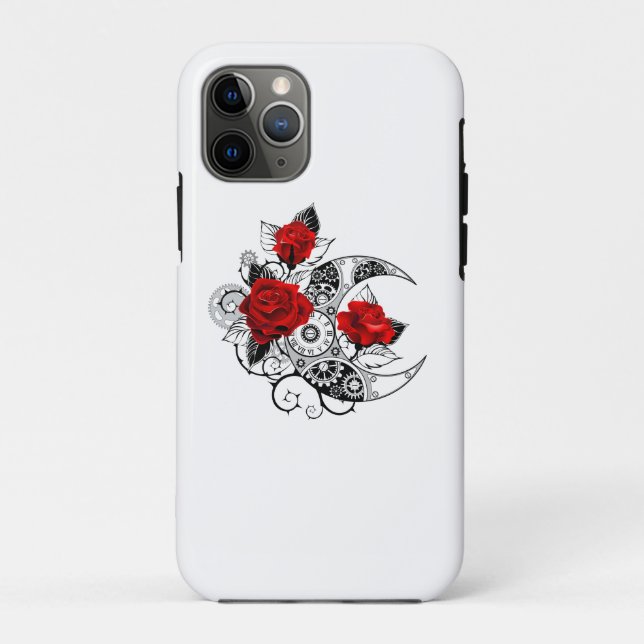 Coques Case-Mate iPhone Croissant mécanique avec roses rouges (Dos)