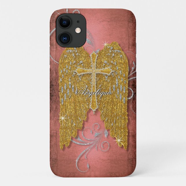 Coques Case-Mate iPhone Croix avec Parties scintillant d'or Diamond Jewel  (Dos)
