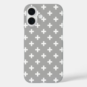Coque Pour iPhone 16 Croix blanches à pois sur gris