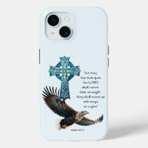 Coque Pour iPhone 15 Croix celtique de l'aigle bleu chrétien tendance