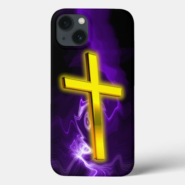 Coques Case-Mate iPhone Croix chrétienne en or et pourpre (Verso)