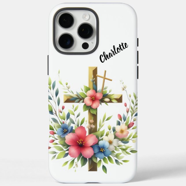 Coques Case-Mate iPhone Croix chrétienne encadrée par Halo floral artistiq (Verso)