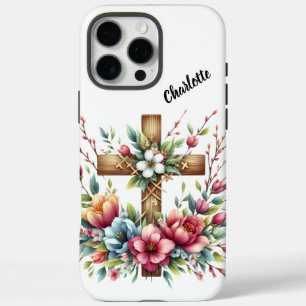 Coques iPhone 16 Pro Max Croix chrétienne Encerclée Fleurs de Printemps Art