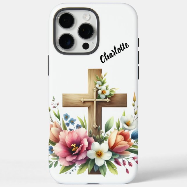 Coques Case-Mate iPhone Croix chrétienne encerclée par une beauté florale  (Verso)