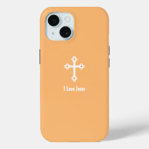 Coque Pour iPhone 15 Croix chrétienne I Love Jesus Apricot Orange