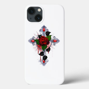 Case-Mate iPhone Case Croix d'argent avec une rose rouge